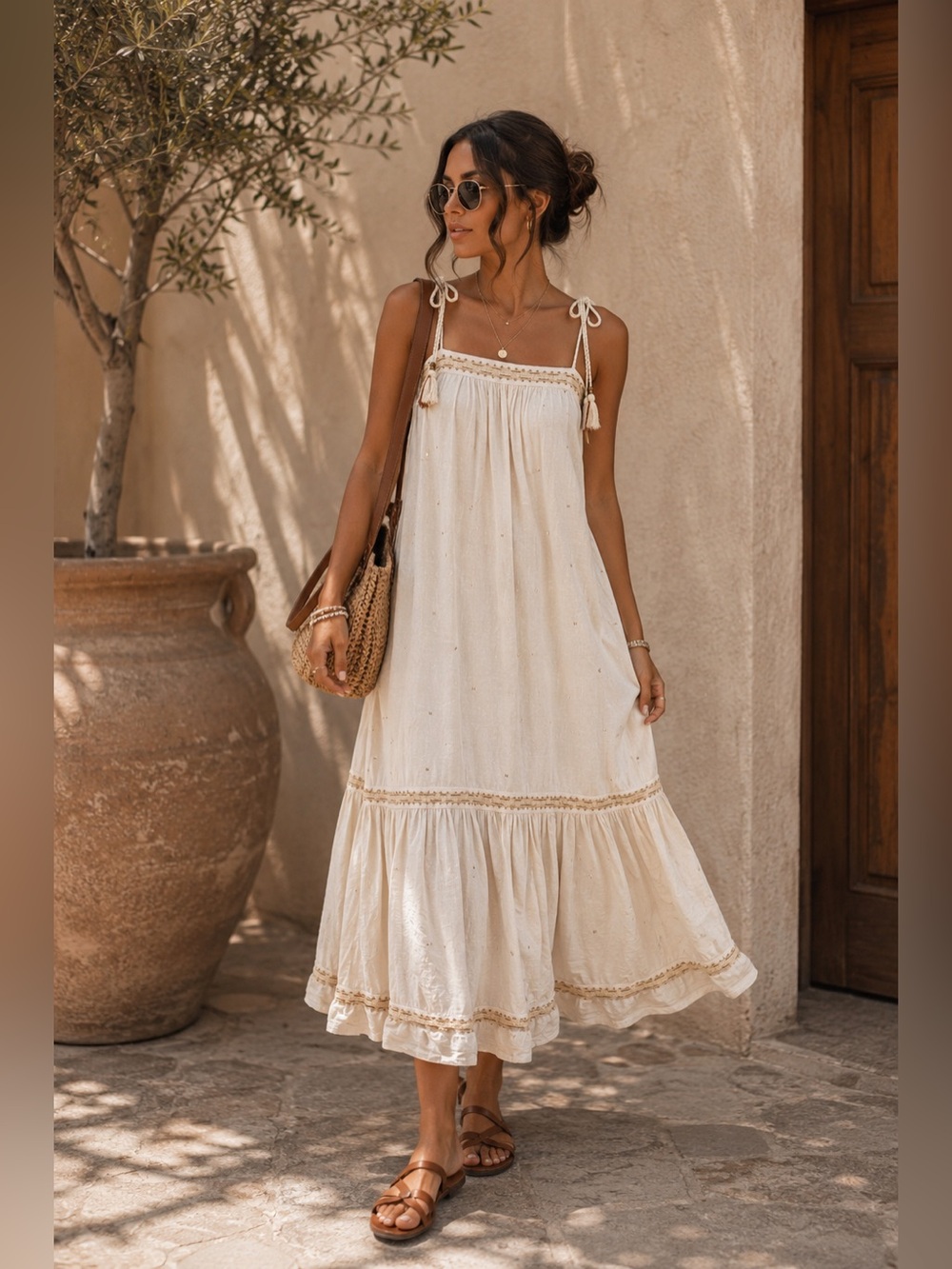 Tigerlily Cream Maxi Dress Adjustable Straps Boho Resort Dress